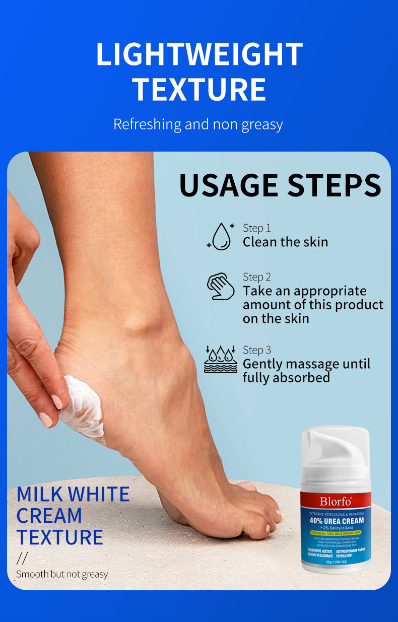 Blorfo 40% Urea Cream with 2% Salicylic Acid - Intensive Moisturizing & Exfoliating Formula for Calluses & Dry Skin - 3.52oz