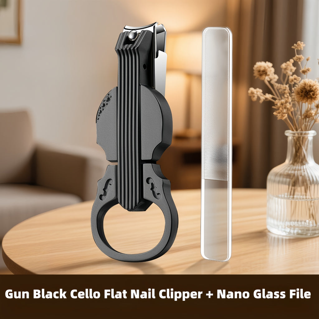 2-Piece Cello Stainless Steel Nail Clippers kit with 3x Magnifying Mirror, Splash-Proof with Nail Storage Box, Bottle Opener Function + Nano Glass Fil