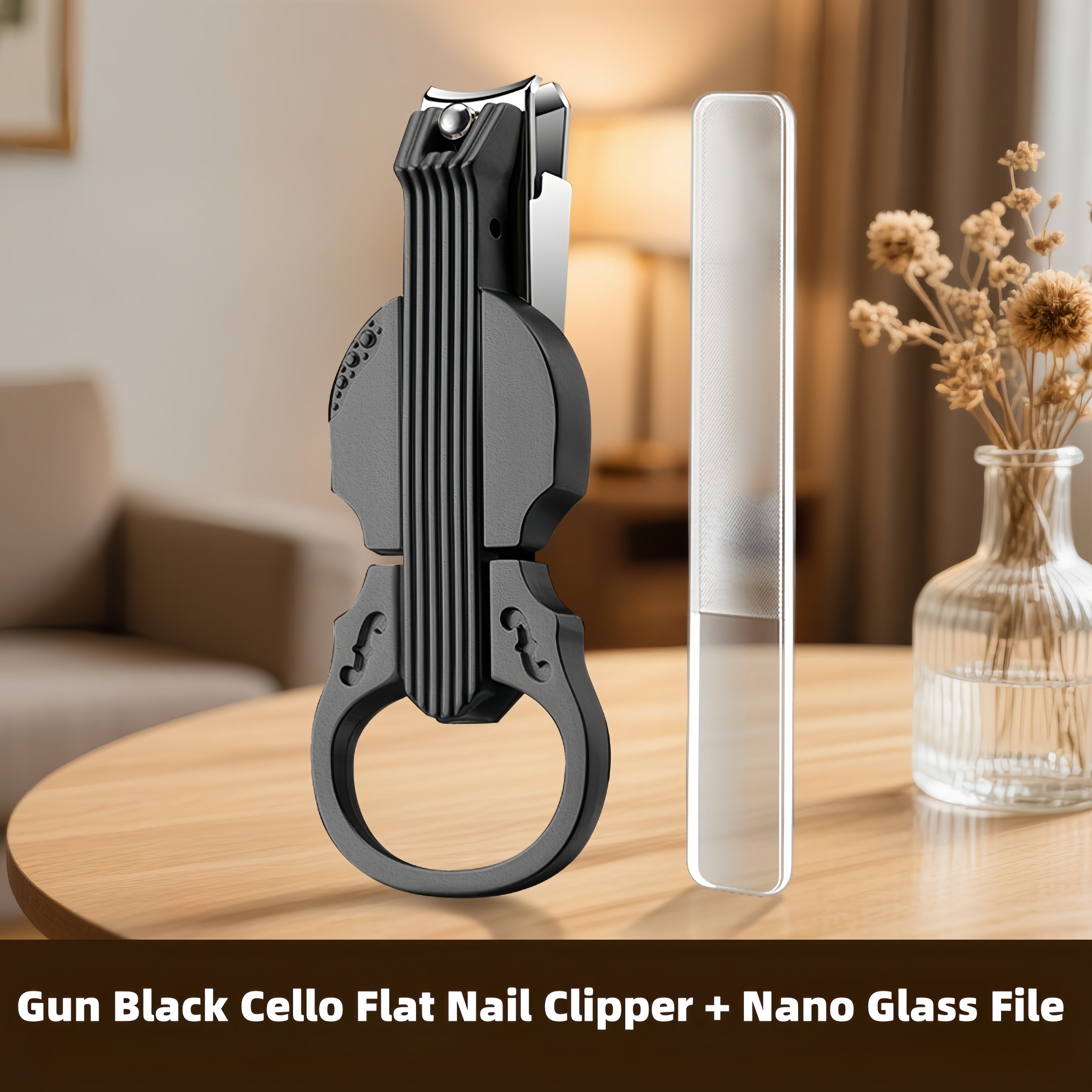 2-Piece Cello Stainless Steel Nail Clippers kit with 3x Magnifying Mirror, Splash-Proof with Nail Storage Box, Bottle Opener Function + Nano Glass Fil