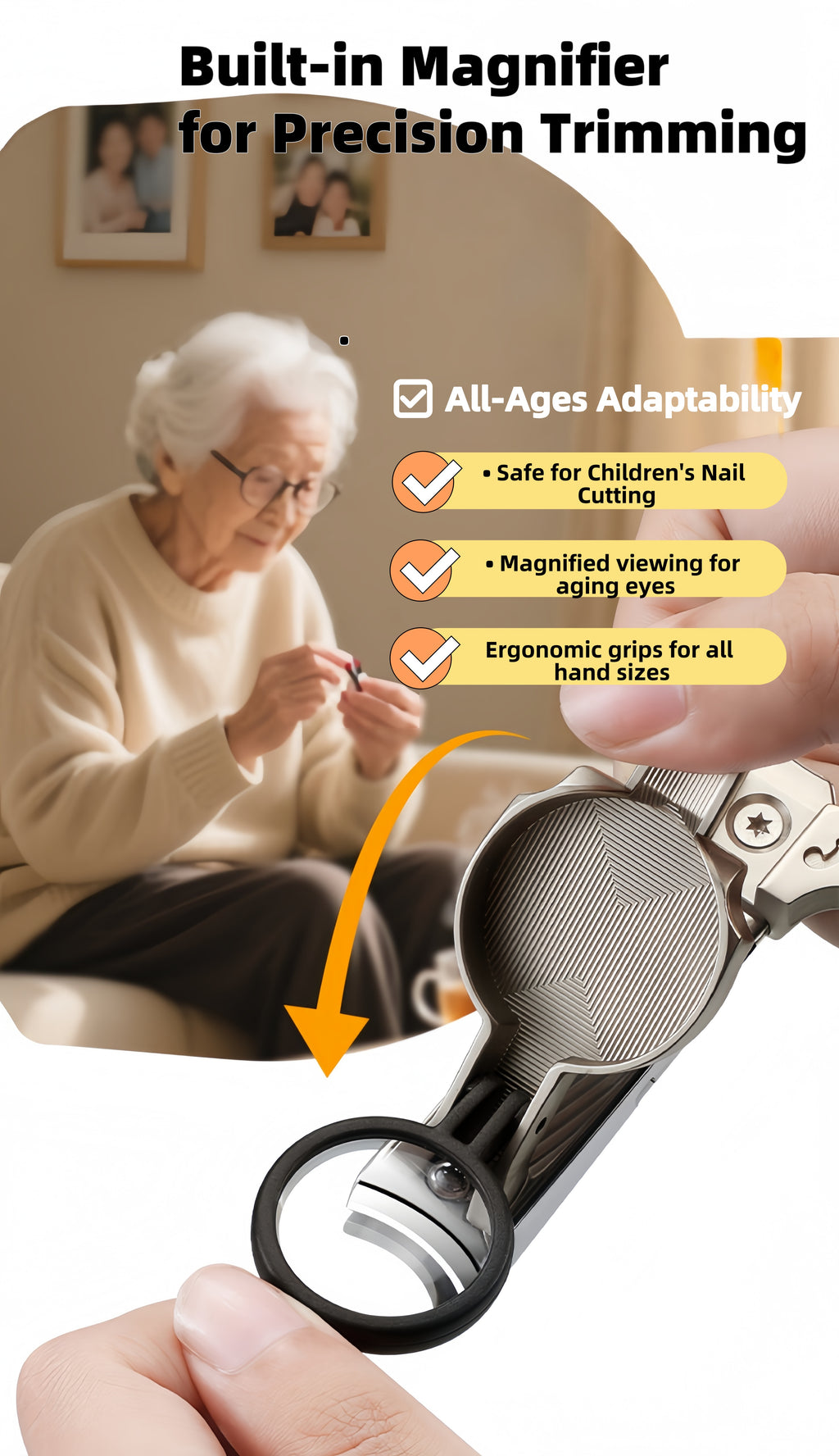 2-Piece Cello Stainless Steel Nail Clippers kit with 3x Magnifying Mirror, Splash-Proof with Nail Storage Box, Bottle Opener Function + Nano Glass Fil