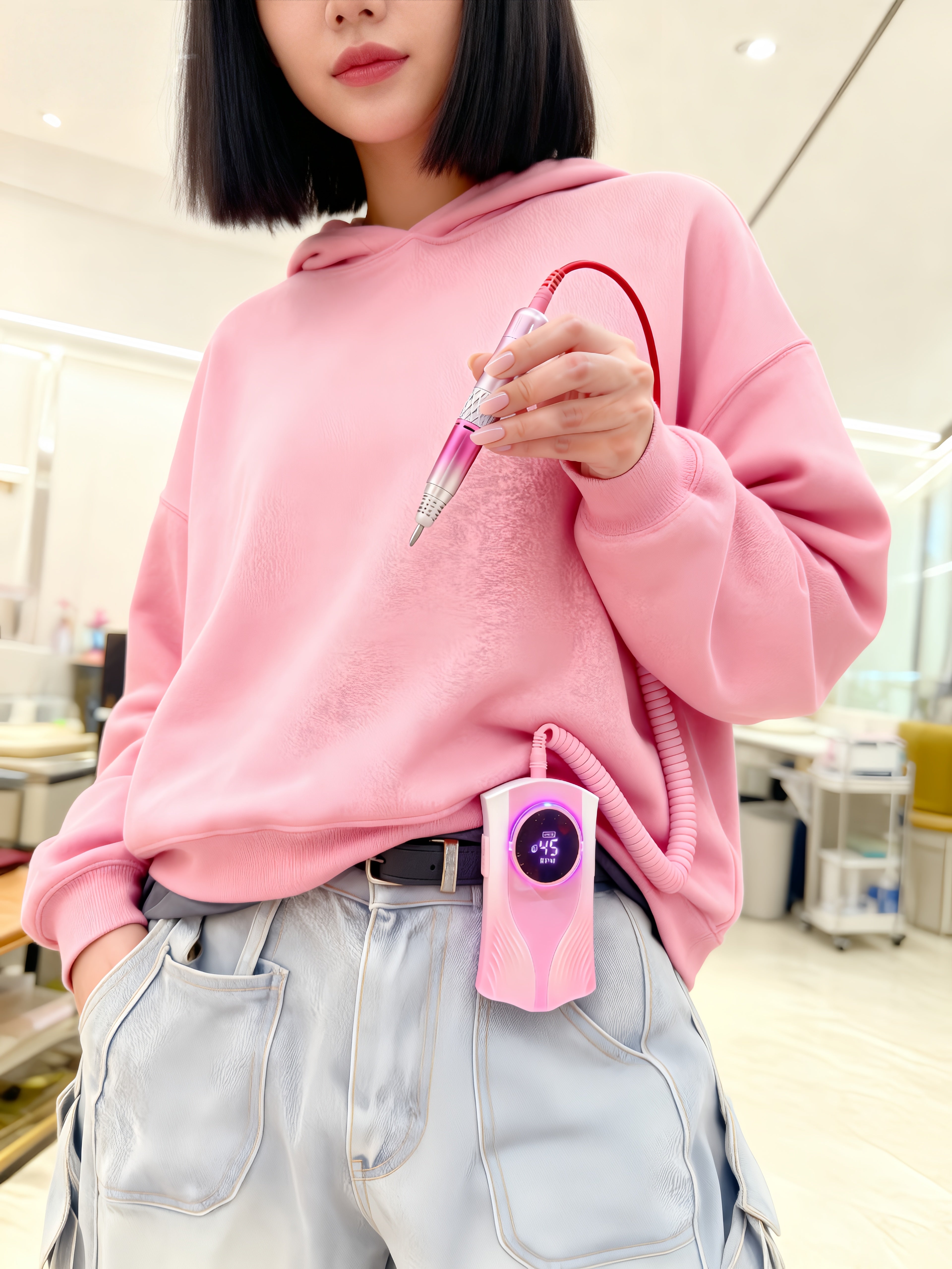 Professional Nail Drill for Perfect Nails 30K RPM,45 Adjustable Speeds, 6 Bits & Bands | Portable,Rechargeable, Low Noise |Salon-Quality Acrylic& Gel Nail Kit, Pink