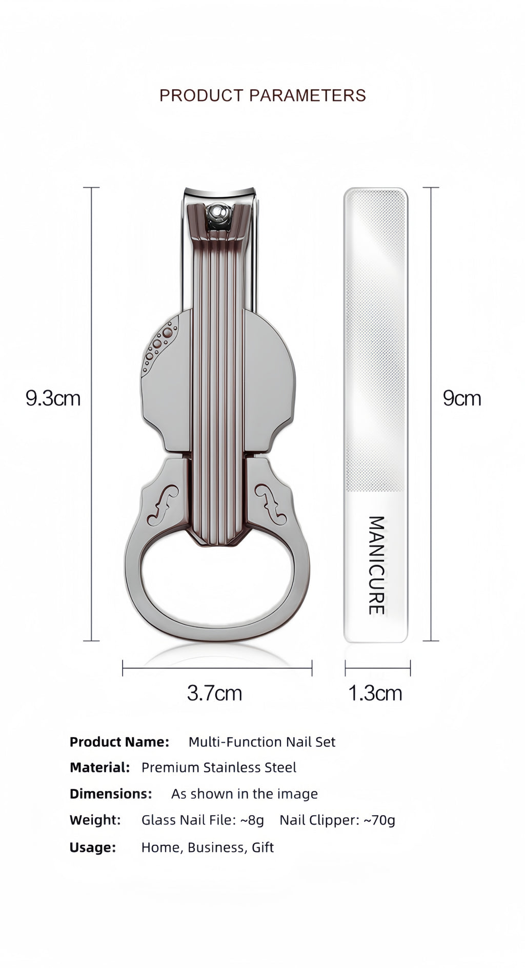 2-Piece Cello Stainless Steel Nail Clippers kit with 3x Magnifying Mirror, Splash-Proof with Nail Storage Box, Bottle Opener Function + Nano Glass Fil