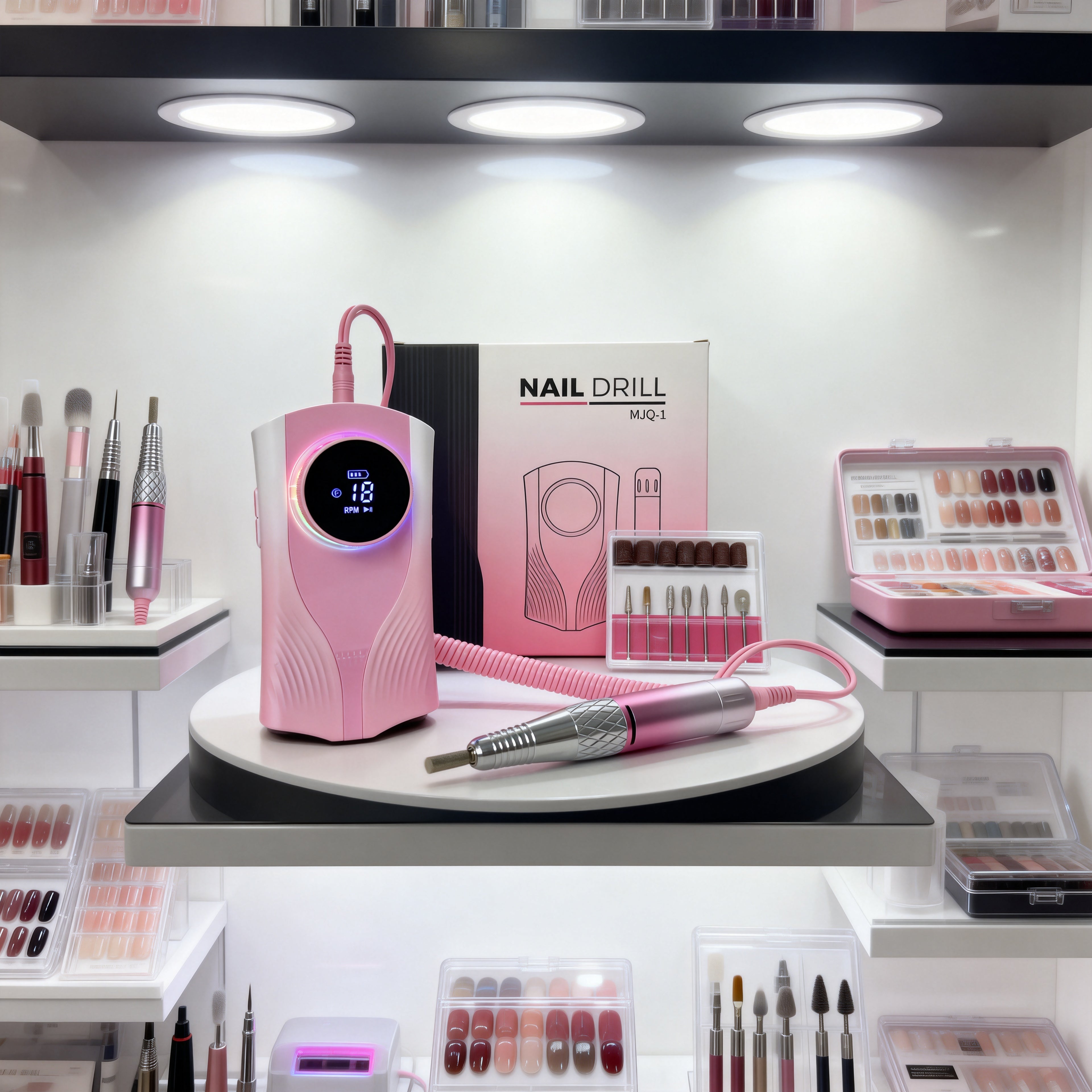 Professional Nail Drill for Perfect Nails 30K RPM,45 Adjustable Speeds, 6 Bits & Bands | Portable,Rechargeable, Low Noise |Salon-Quality Acrylic& Gel Nail Kit, Pink