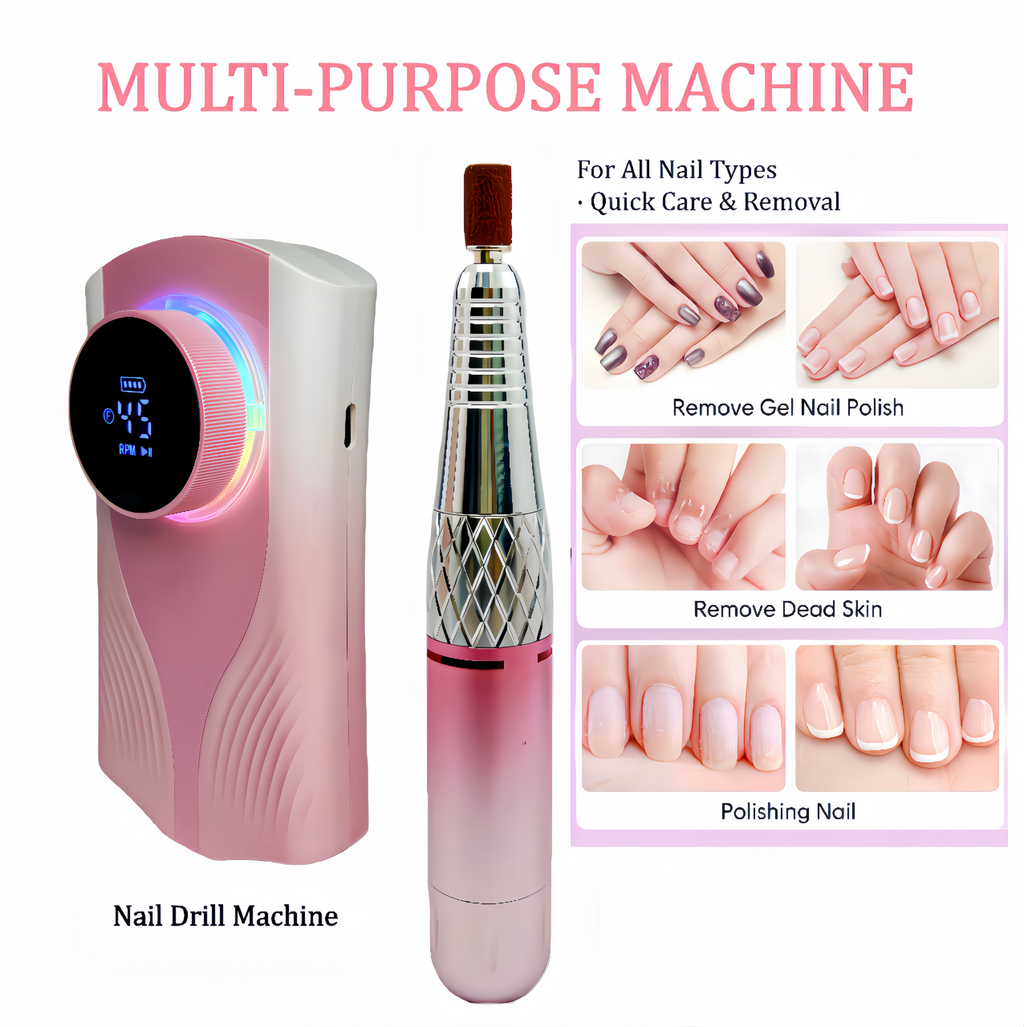Professional Nail Drill for Perfect Nails 30K RPM,45 Adjustable Speeds, 6 Bits & Bands | Portable,Rechargeable, Low Noise |Salon-Quality Acrylic& Gel Nail Kit, Pink