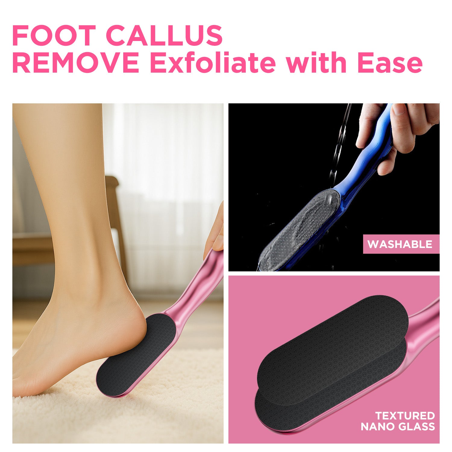 Washable & Reusable Pedicure Kit Hard Skin Remover Nano Glass Foot File - Foot CallusRemover, Durable Foot Scrubber, Dead SkinRemover, Hygienic Pedicure Tool, Long Lasting Foot Buffer, Soft Smooth Feet  Pink
