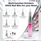 Professional Nail Drill for Perfect Nails 30K RPM,45 Adjustable Speeds, 6 Bits & Bands | Portable,Rechargeable, Low Noise |Salon-Quality Acrylic& Gel Nail Kit, Pink