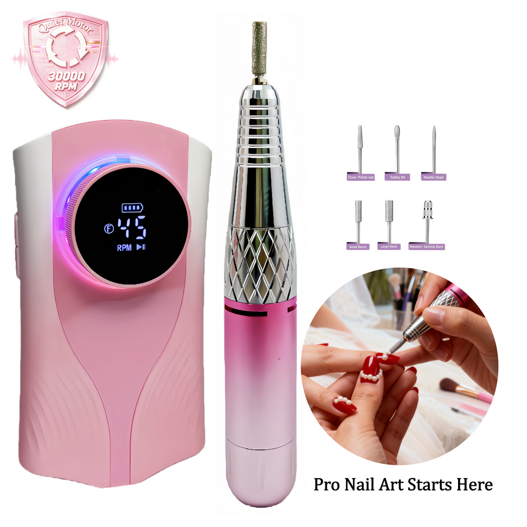 Professional Nail Drill for Perfect Nails 30K RPM,45 Adjustable Speeds, 6 Bits & Bands | Portable,Rechargeable, Low Noise |Salon-Quality Acrylic& Gel Nail Kit, Pink