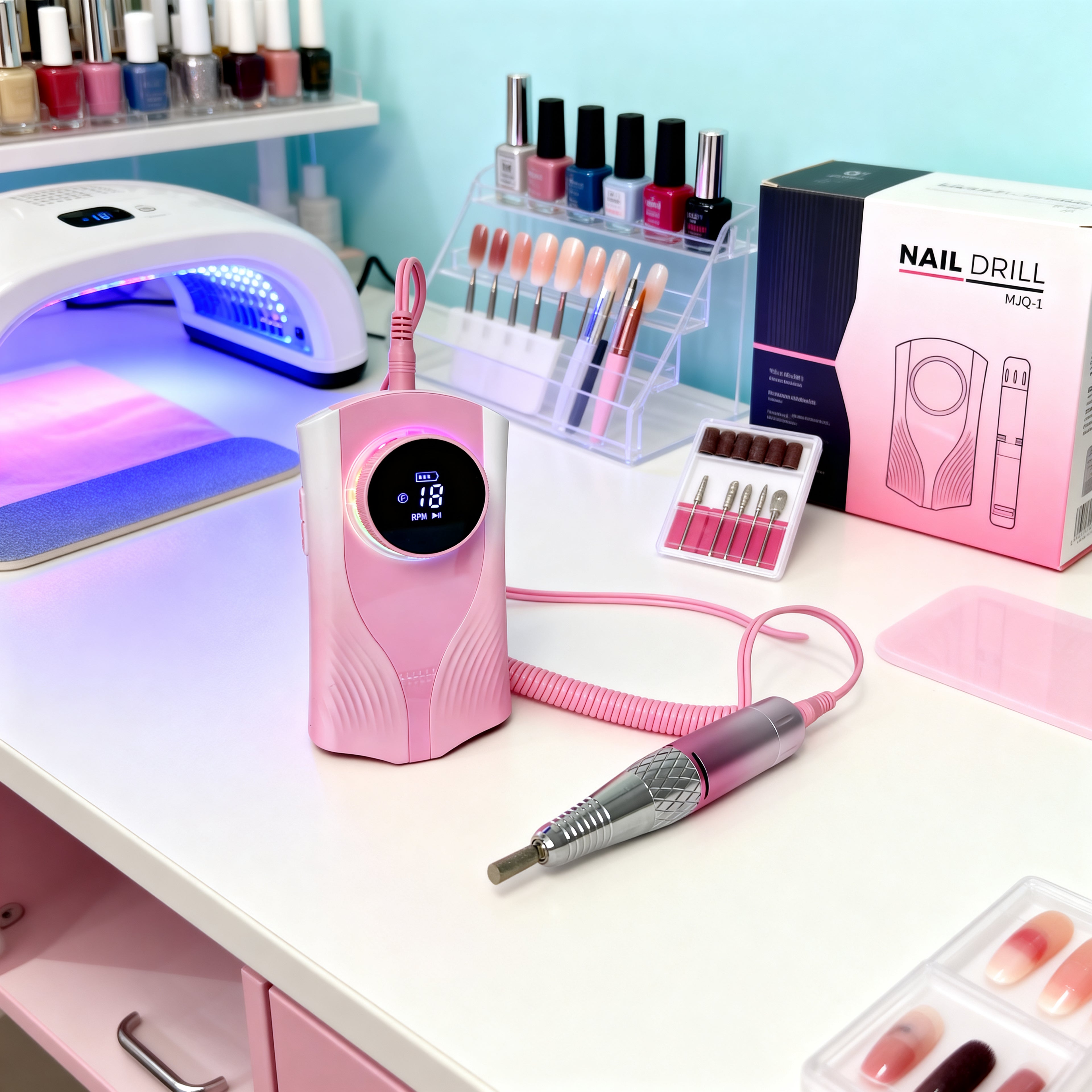 Professional Nail Drill for Perfect Nails 30K RPM,45 Adjustable Speeds, 6 Bits & Bands | Portable,Rechargeable, Low Noise |Salon-Quality Acrylic& Gel Nail Kit, Pink