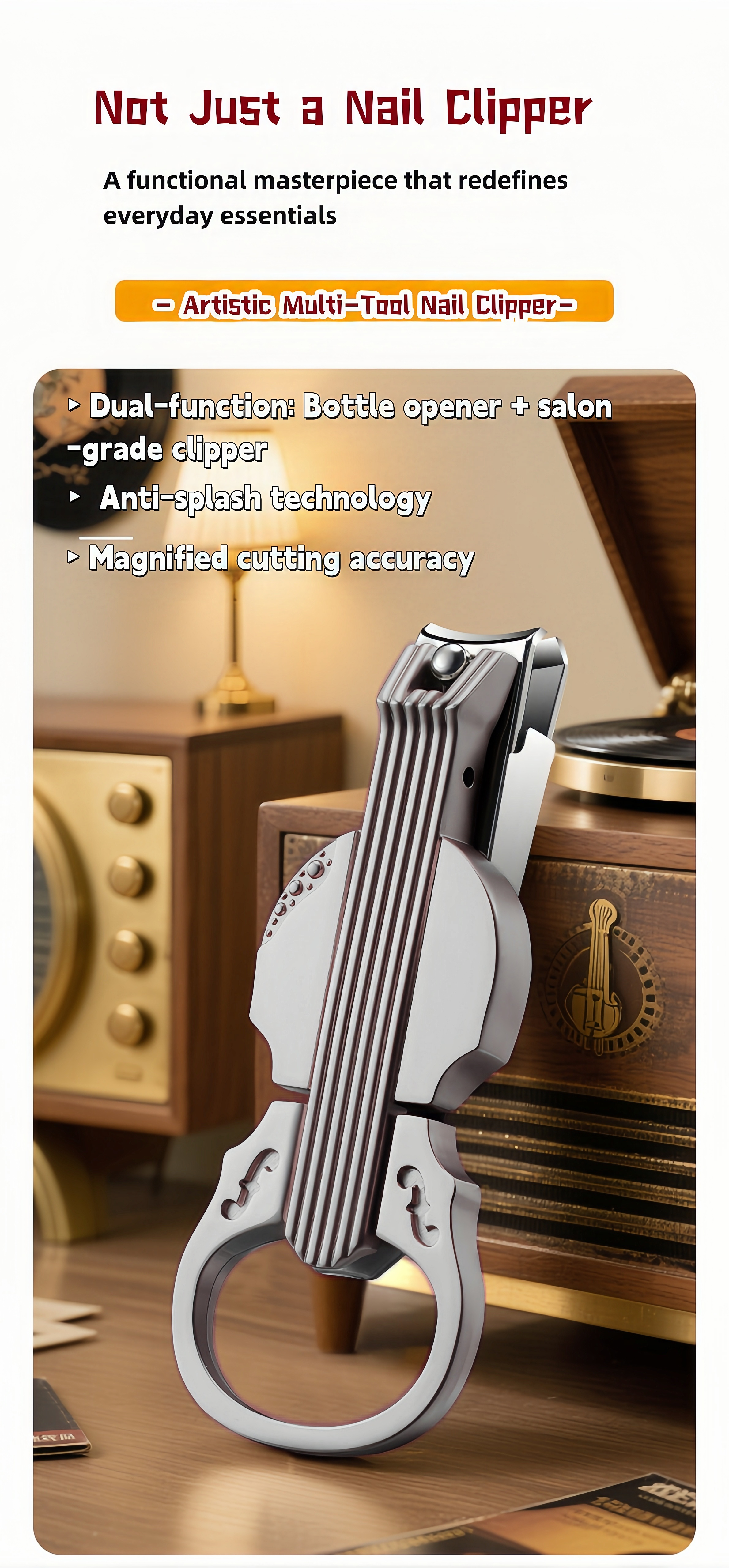 2-Piece Cello Stainless Steel Nail Clippers kit with 3x Magnifying Mirror, Splash-Proof with Nail Storage Box, Bottle Opener Function + Nano Glass Fil