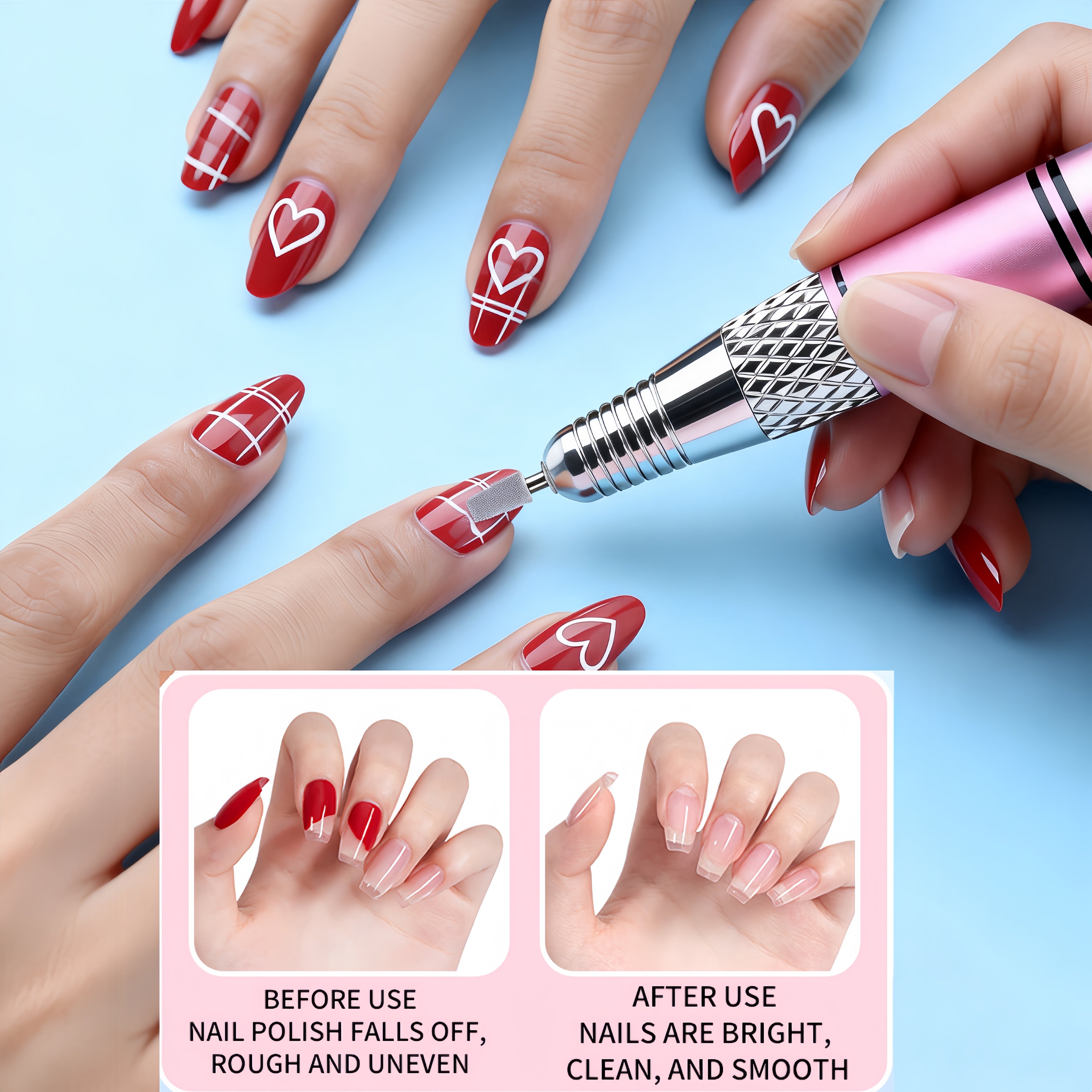 Professional Nail Drill for Perfect Nails 30K RPM,45 Adjustable Speeds, 6 Bits & Bands | Portable,Rechargeable, Low Noise |Salon-Quality Acrylic& Gel Nail Kit, Pink