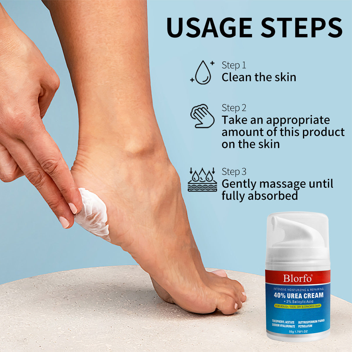 Blorfo 40% Urea Cream with 2% Salicylic Acid - Intensive Moisturizing & Exfoliating Formula for Calluses & Dry Skin - 3.52oz