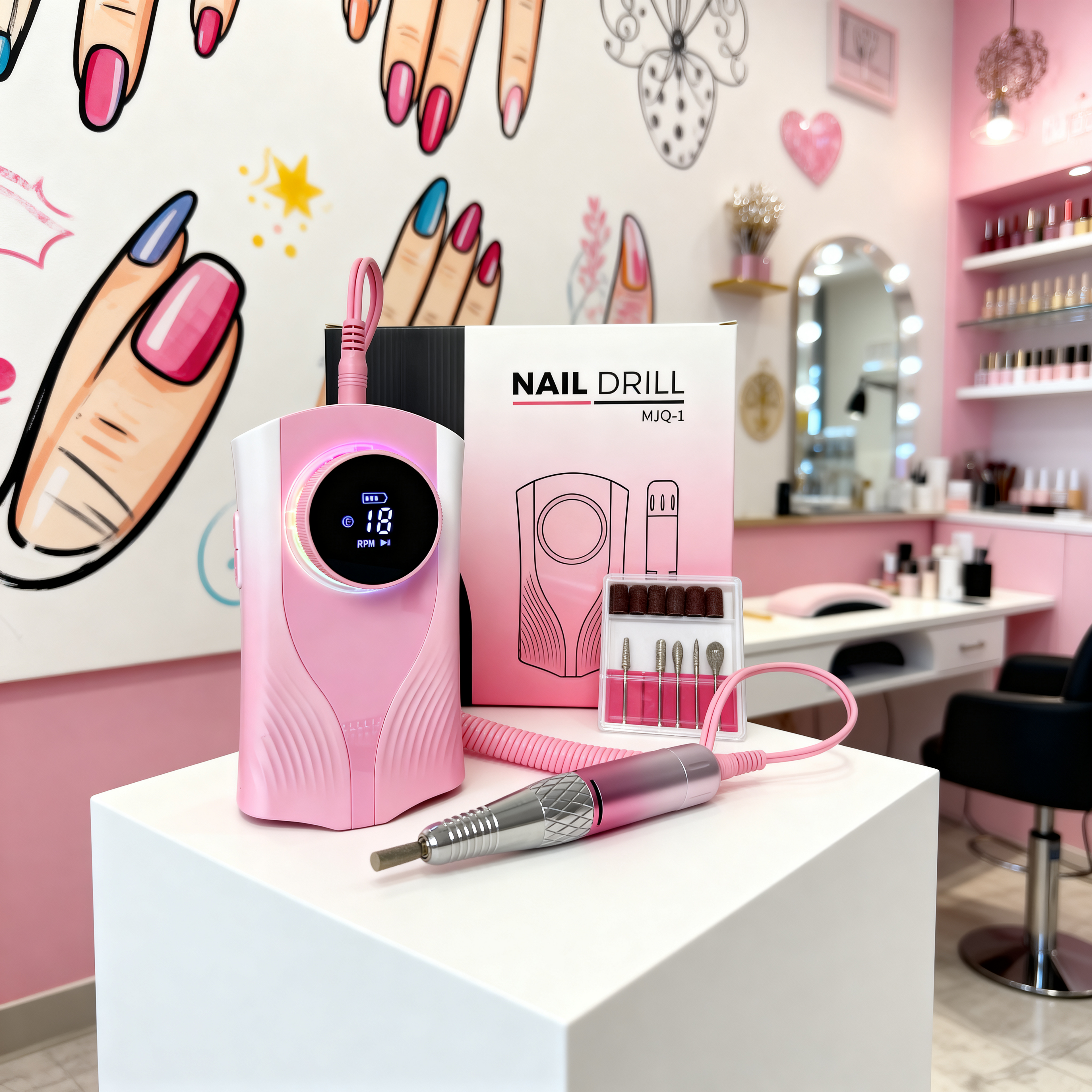 Professional Nail Drill for Perfect Nails 30K RPM,45 Adjustable Speeds, 6 Bits & Bands | Portable,Rechargeable, Low Noise |Salon-Quality Acrylic& Gel Nail Kit, Pink