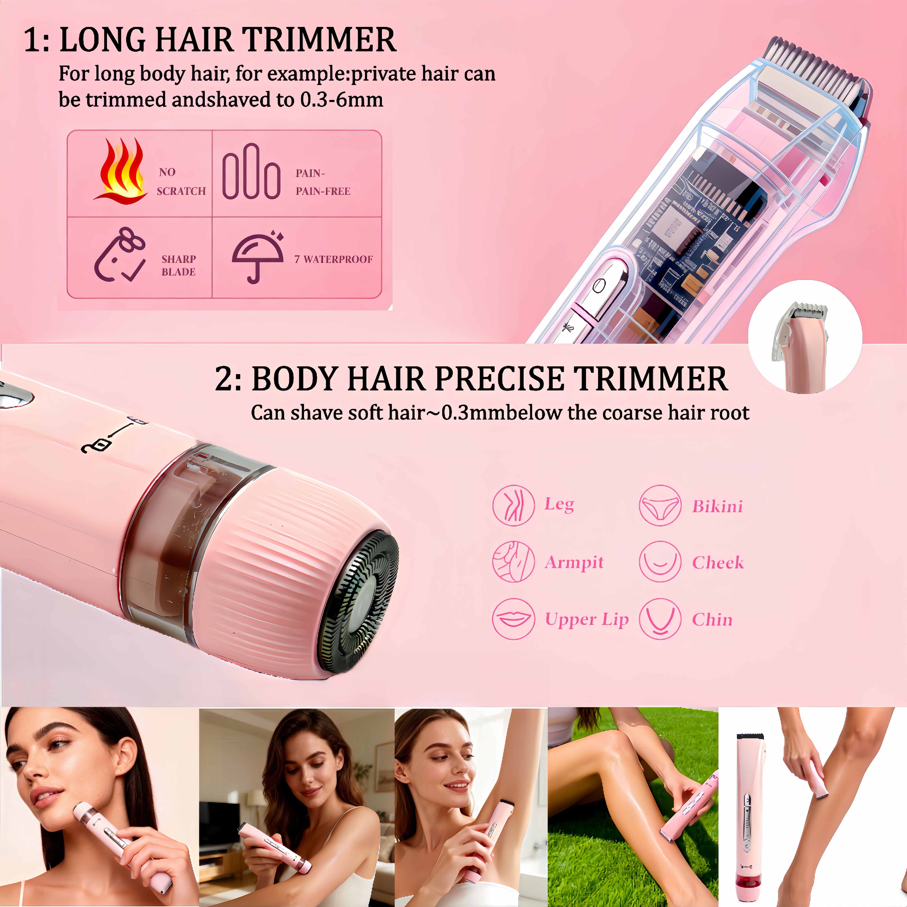 SolaceBody 2-in-1 Bikini & Body Hair Trimmer forWomen - Electric Shaver with Dual Heads for Painless Trimming on Bikini Line, Underarms, Legs & Face |lPX7 Waterproof & Rechargeable |Perfect Christmas & New Year Grooming Gift Set