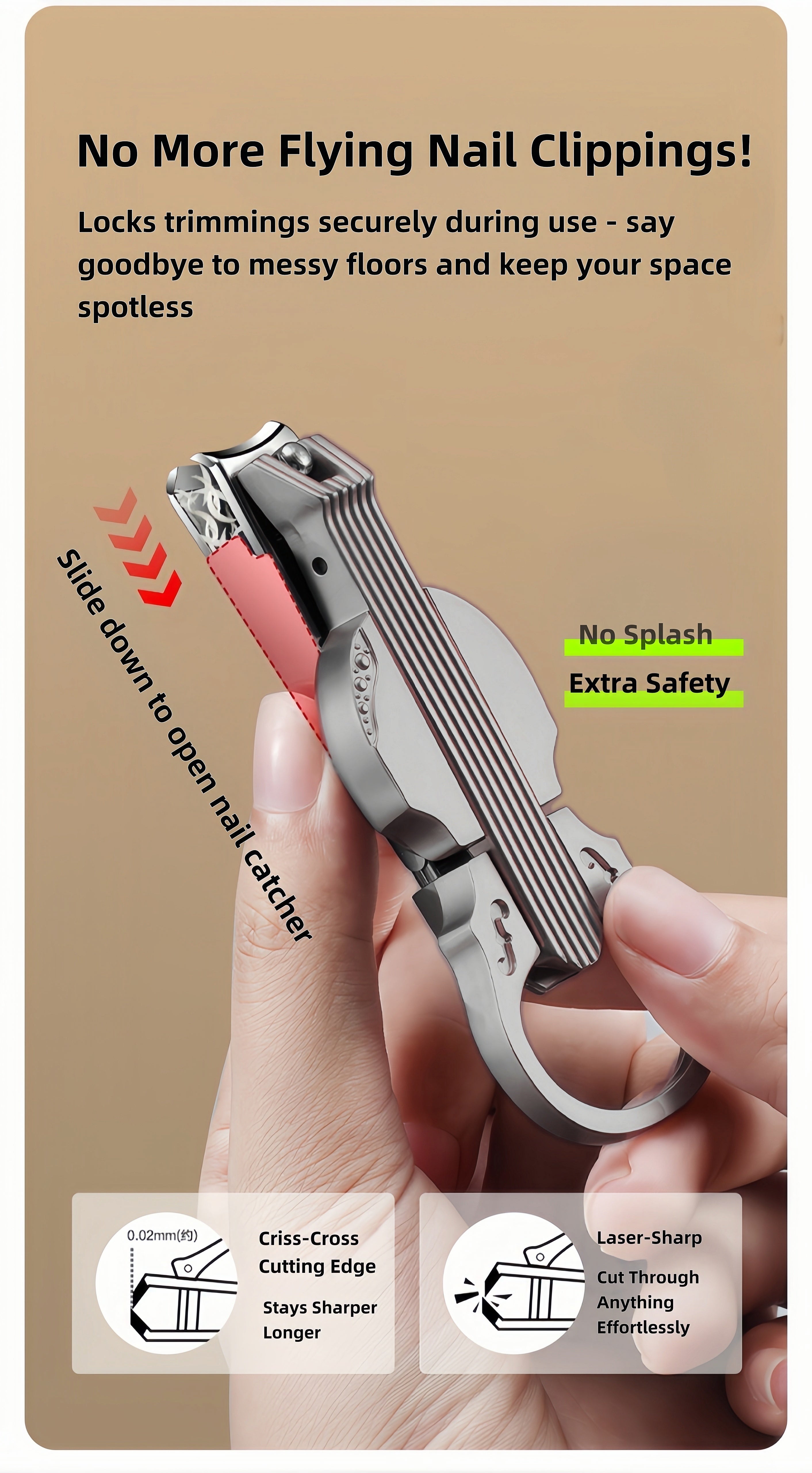 2-Piece Cello Stainless Steel Nail Clippers kit with 3x Magnifying Mirror, Splash-Proof with Nail Storage Box, Bottle Opener Function + Nano Glass Fil