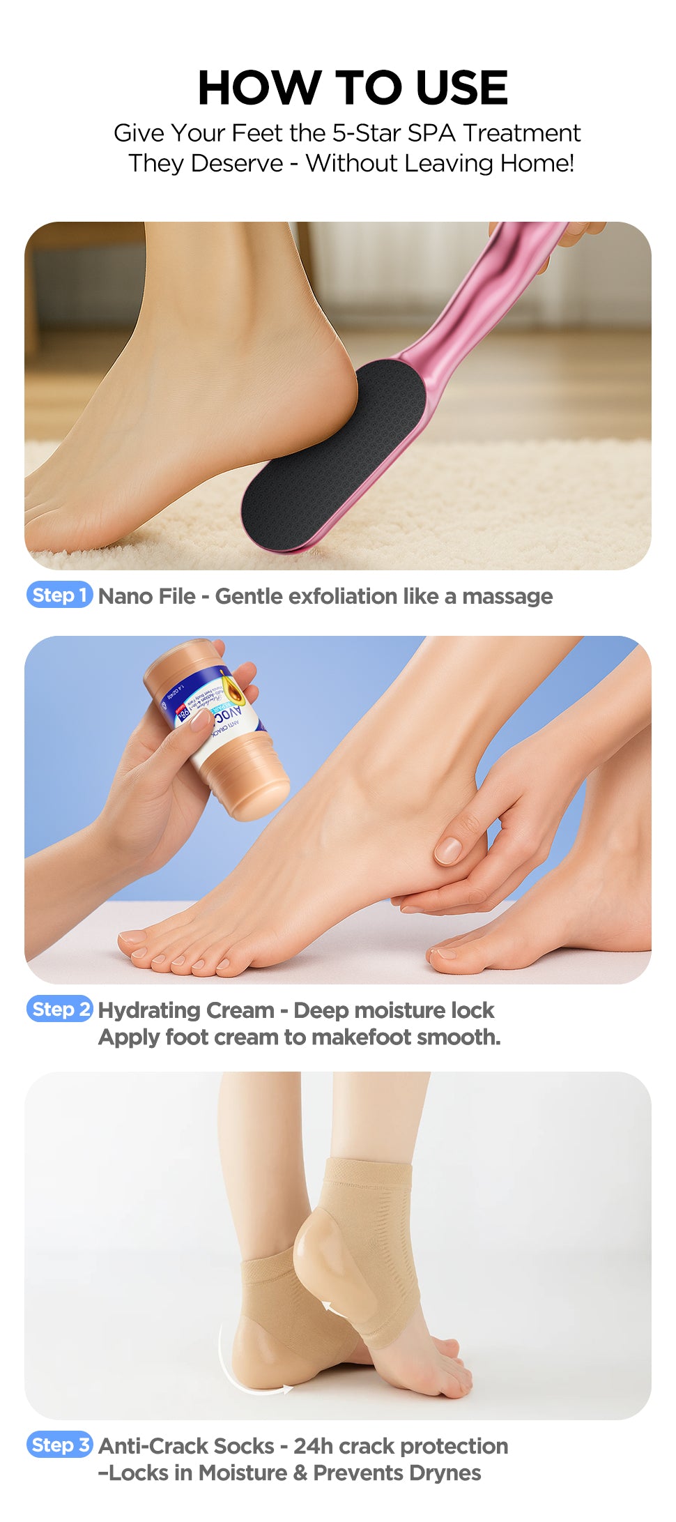 Washable & Reusable Pedicure Kit Hard Skin Remover Nano Glass Foot File - Foot CallusRemover, Durable Foot Scrubber, Dead SkinRemover, Hygienic Pedicure Tool, Long Lasting Foot Buffer, Soft Smooth Feet  Pink